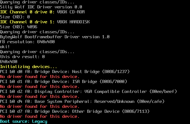 Screenshot of WolfOS console