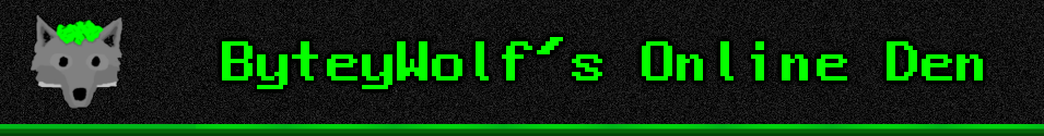 Topbar with an emblem of a wolf and the text 'ByteyWolf's Online Den'