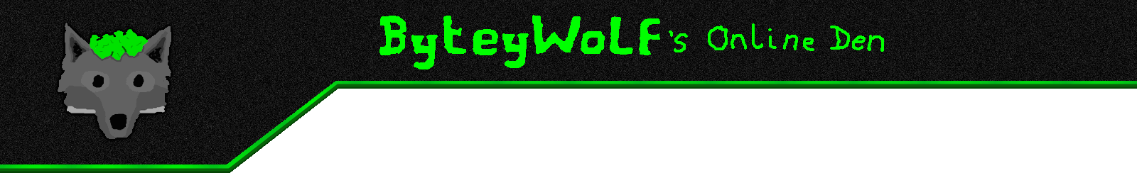Topbar with an emblem of a wolf and the text 'ByteyWolf's Online Den'