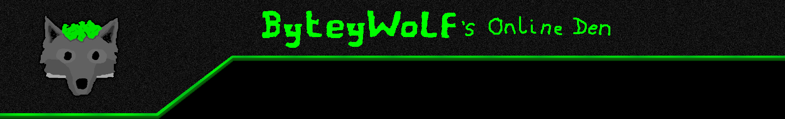 Topbar with an emblem of a wolf and the text 'ByteyWolf's Online Den'